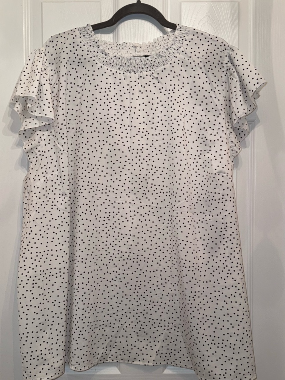 BloomChic White Top with Black Polka Dots and Flutter Sleeves